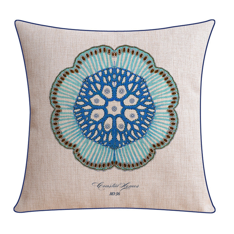 KTX-796243 Classical Seaweed Starfish Thick Cotton Linen Pillow Cover - Multiple Sizes Available