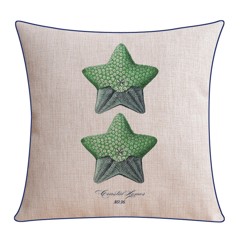 KTX-796243 Classical Seaweed Starfish Thick Cotton Linen Pillow Cover - Multiple Sizes Available