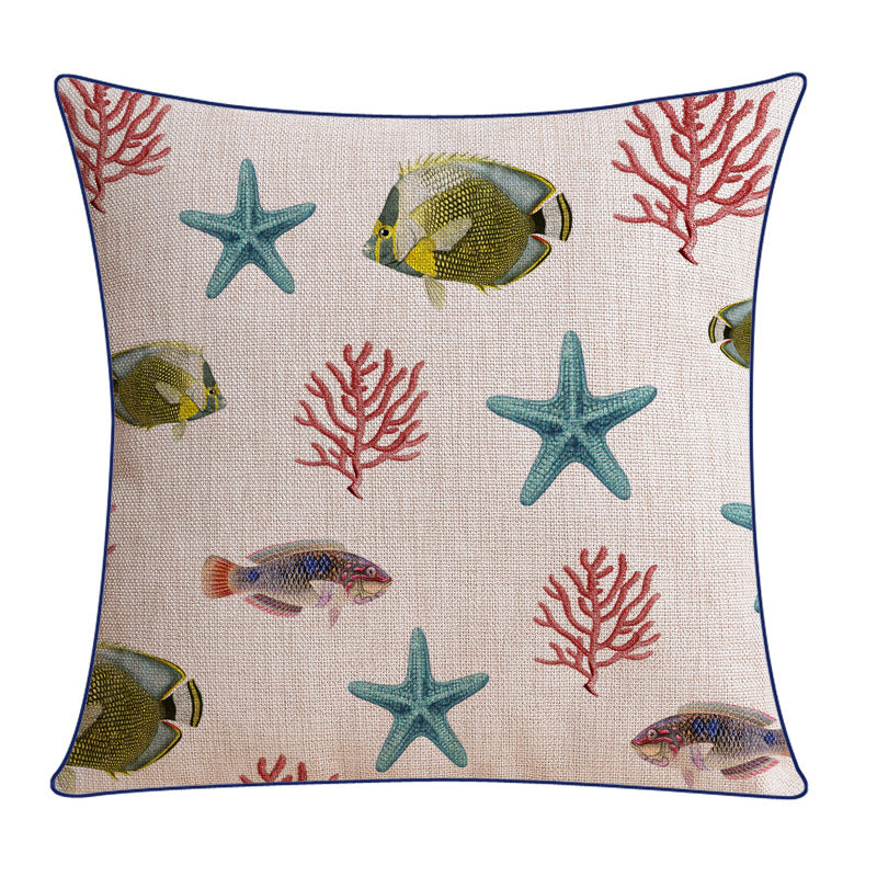KTX-796243 Classical Seaweed Starfish Thick Cotton Linen Pillow Cover - Multiple Sizes Available