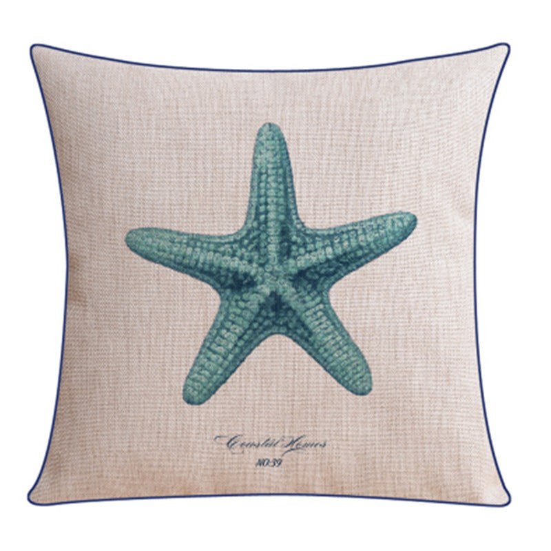 KTX-796243 Classical Seaweed Starfish Thick Cotton Linen Pillow Cover - Multiple Sizes Available