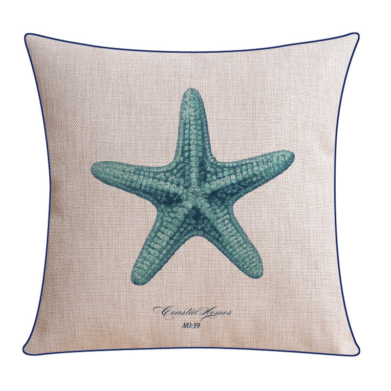 KTX-796243 Classical Seaweed Starfish Thick Cotton Linen Pillow Cover - Multiple Sizes Available