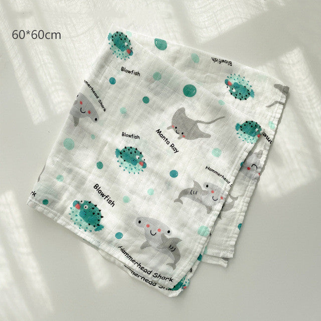 KTX-797267 Cotton Gauze Baby Quilt - Soft 60x60cm Wrap in Multiple Colors