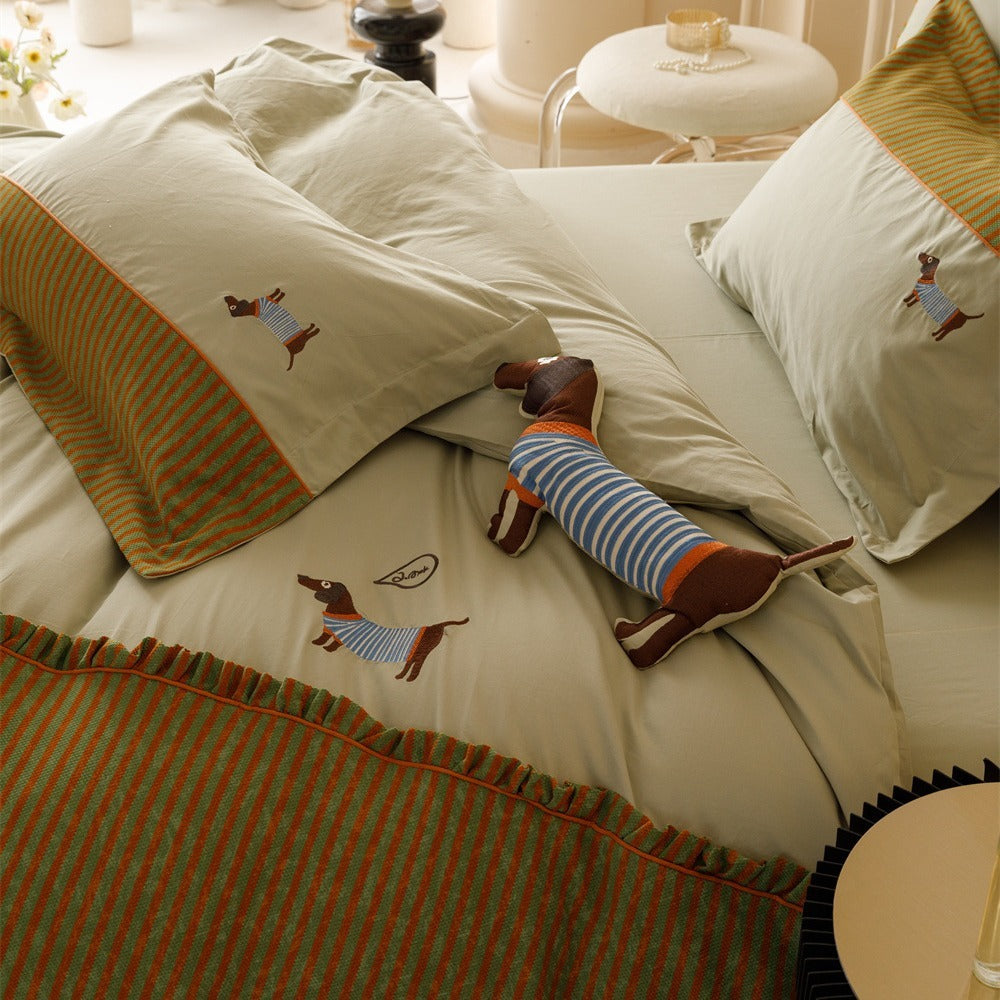 KTX-797587 Embroidered Cotton Quilt Cover Bedding Set - 4-Piece with 120 Thread Count