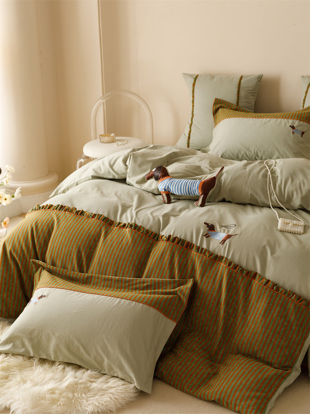 KTX-797587 Embroidered Cotton Quilt Cover Bedding Set - 4-Piece with 120 Thread Count