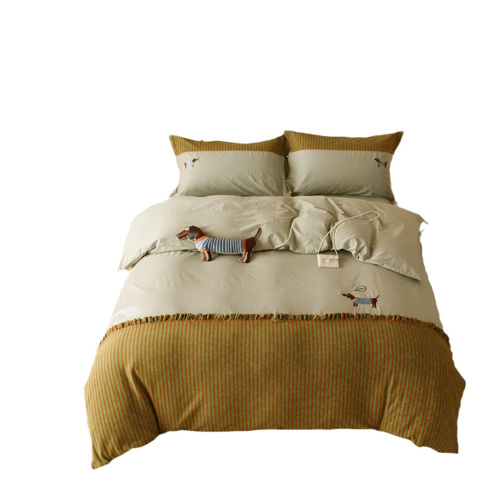 KTX-797587 Embroidered Cotton Quilt Cover Bedding Set - 4-Piece with 120 Thread Count