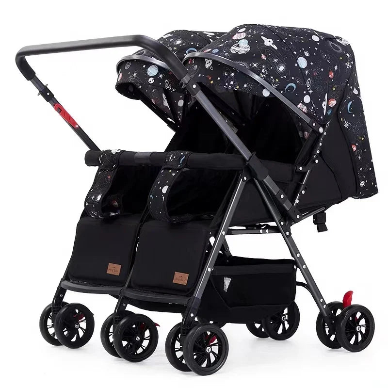 KTX-797779 Luxury Twin Baby Stroller with Be-Directional Foldable Design for Two Children