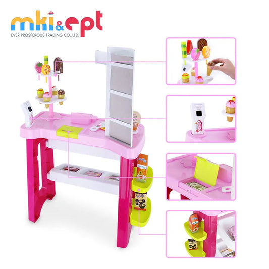 KTX-798419 Pretend Play Ice Cream Shop Toy Set for Kids Ages 6 and Up, Colorful ABS Plastic, 76x56x27cm