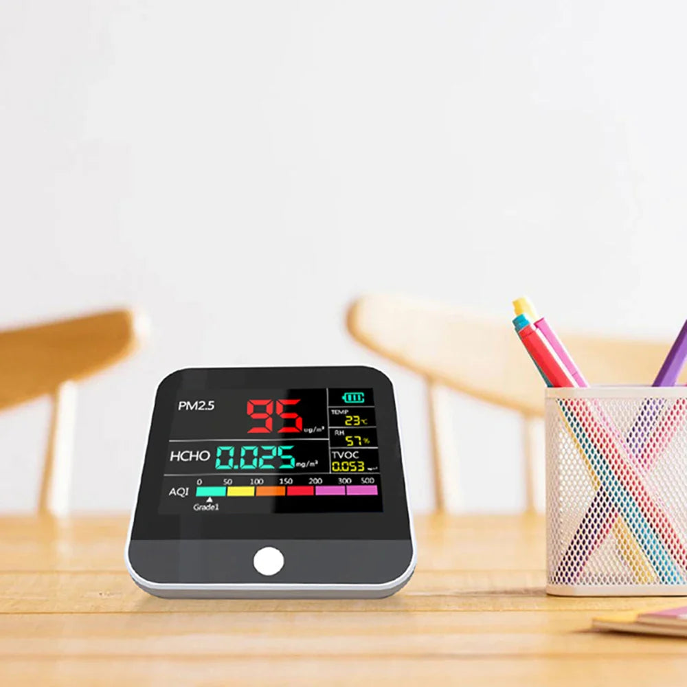 KTX-798931 8-in-1 Indoor Air Quality Monitor with PM2.5, TVOC, HCHO, and AQI Detection