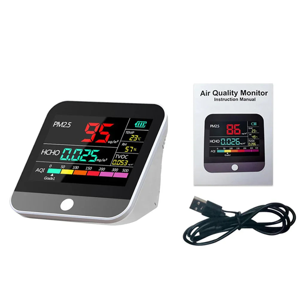 KTX-798931 8-in-1 Indoor Air Quality Monitor with PM2.5, TVOC, HCHO, and AQI Detection