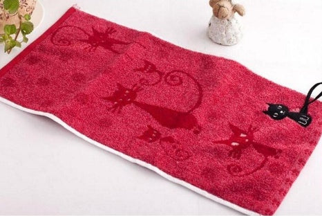 KTX-799315 Cotton Cat Face Towel with Embroidered Tail Design, 25x50cm