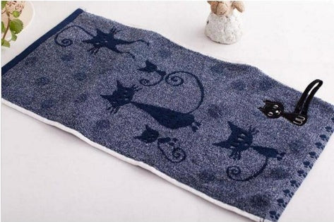 KTX-799315 Cotton Cat Face Towel with Embroidered Tail Design, 25x50cm