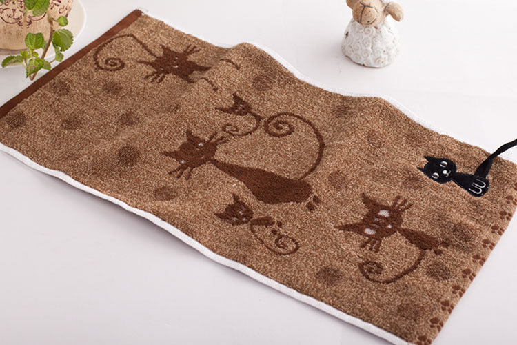 KTX-799315 Cotton Cat Face Towel with Embroidered Tail Design, 25x50cm