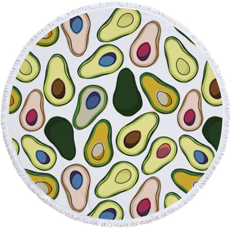 KTX-799571 Avocado Floral Round Microfiber Beach Towel for Summer Fun