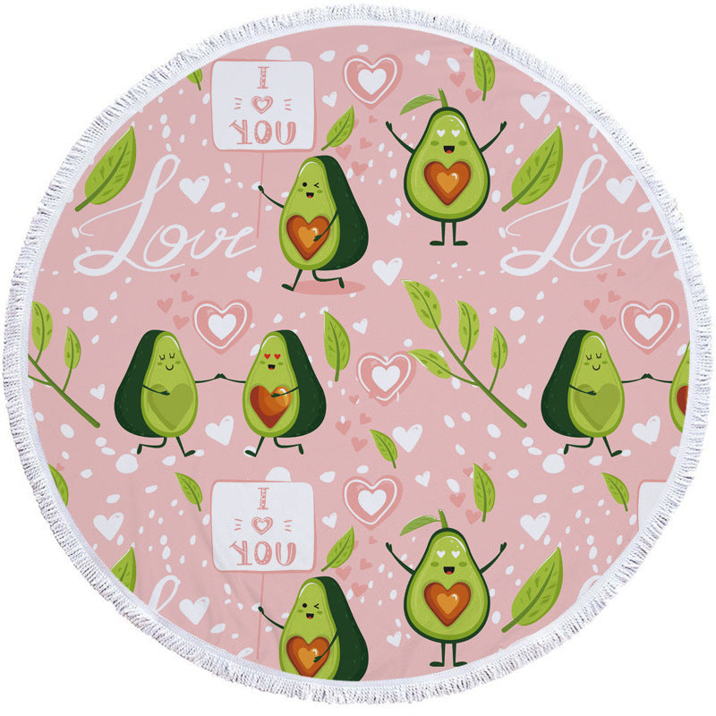 KTX-799571 Avocado Floral Round Microfiber Beach Towel for Summer Fun