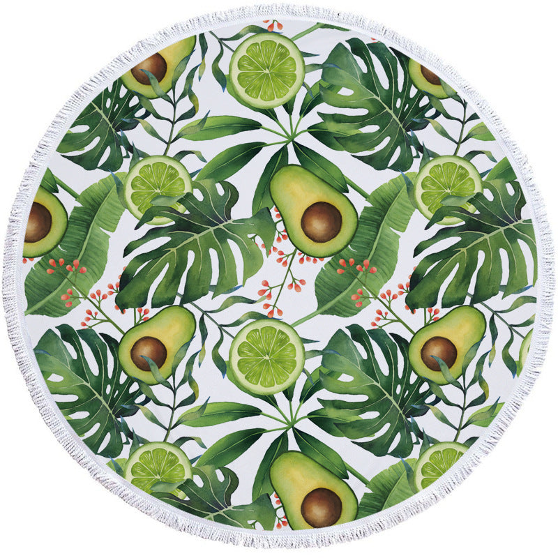 KTX-799571 Avocado Floral Round Microfiber Beach Towel for Summer Fun
