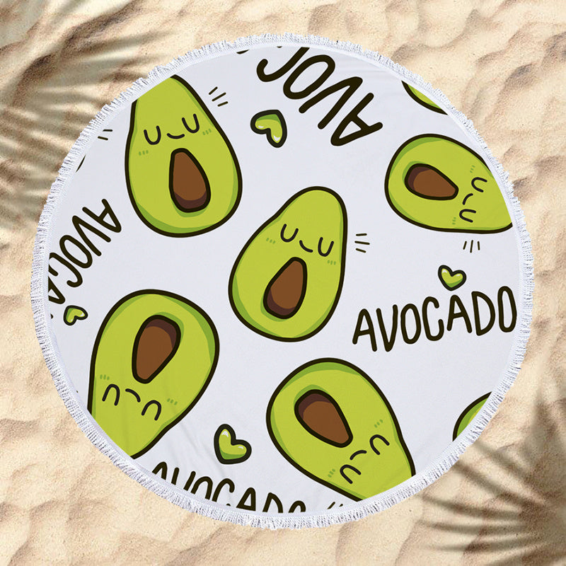 KTX-799571 Avocado Floral Round Microfiber Beach Towel for Summer Fun