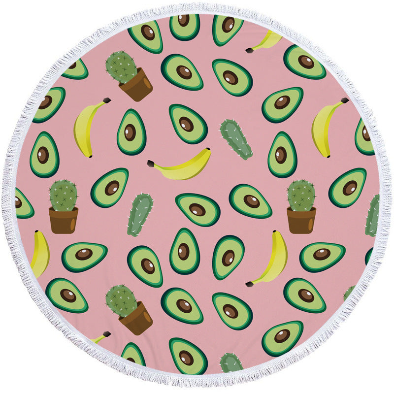 KTX-799571 Avocado Floral Round Microfiber Beach Towel for Summer Fun