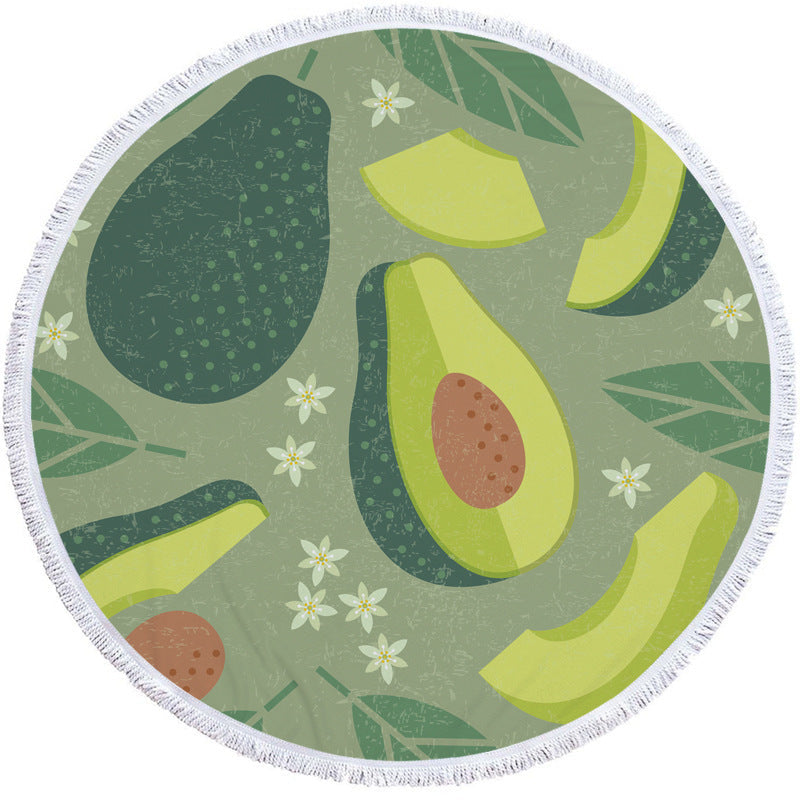 KTX-799571 Avocado Floral Round Microfiber Beach Towel for Summer Fun