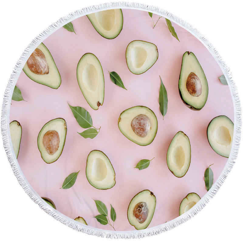 KTX-799571 Avocado Floral Round Microfiber Beach Towel for Summer Fun