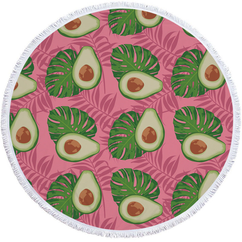 KTX-799571 Avocado Floral Round Microfiber Beach Towel for Summer Fun