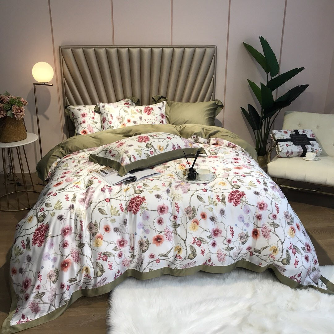 KTX-799891 Elegant 80 Tencel Luxury Bedding Set with Patch Embroidery - Multiple Designs and Sizes Available