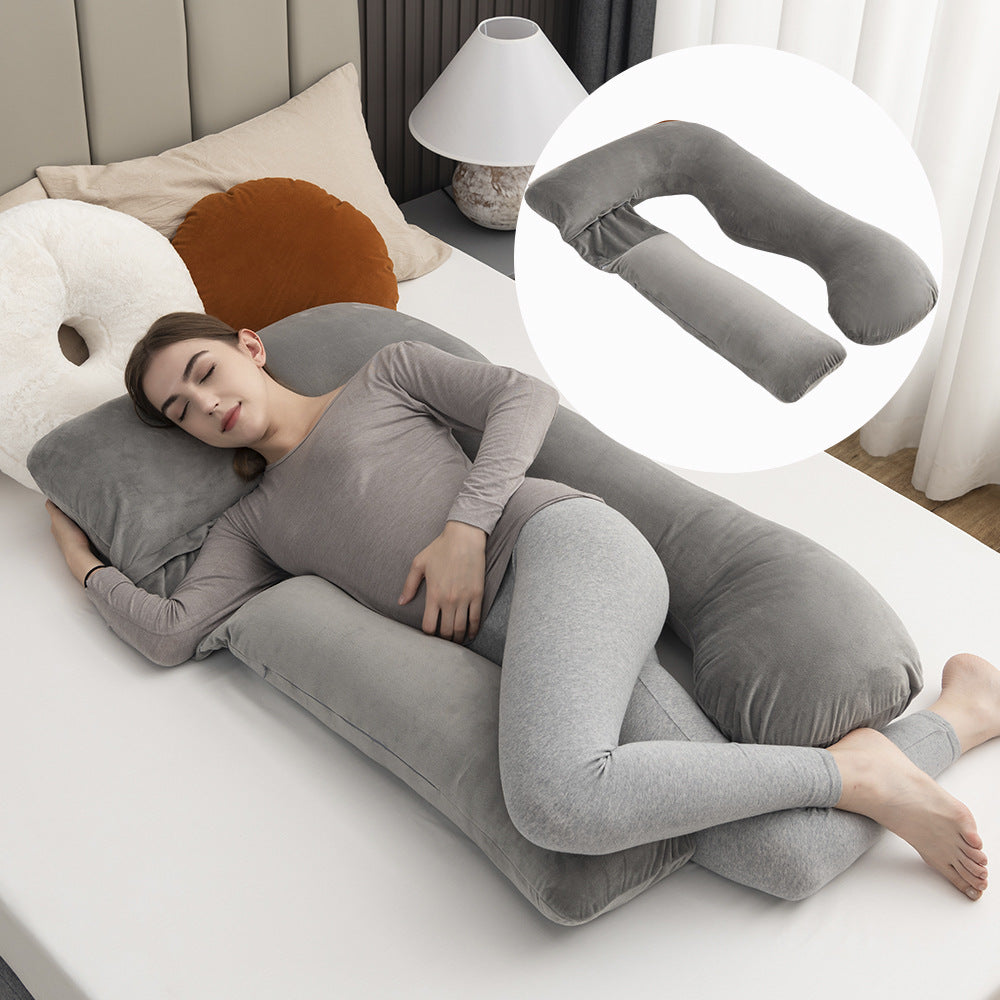 KTX-800211 Detachable Multifunctional Pregnancy Pillow for Belly and Lumbar Support - 147x77cm Crystal Velvet Gray