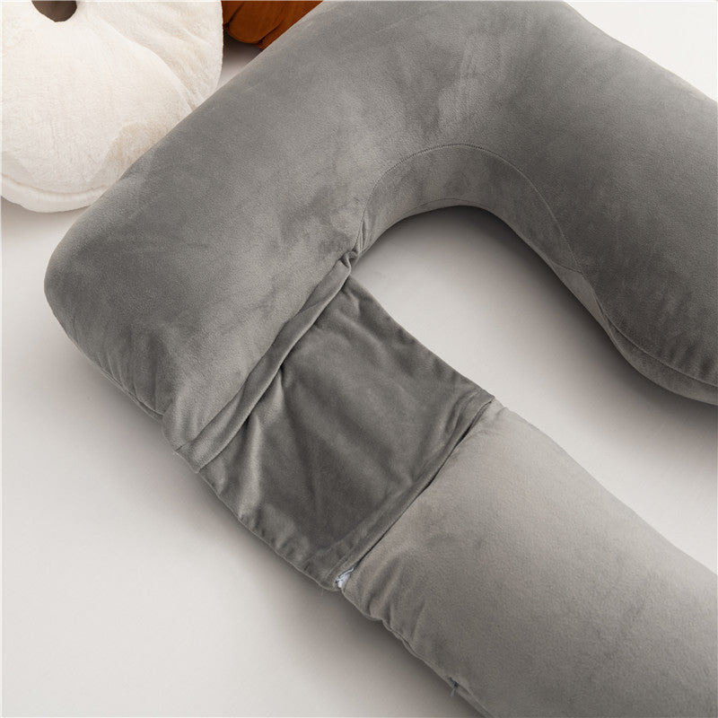 KTX-800211 Detachable Multifunctional Pregnancy Pillow for Belly and Lumbar Support - 147x77cm Crystal Velvet Gray
