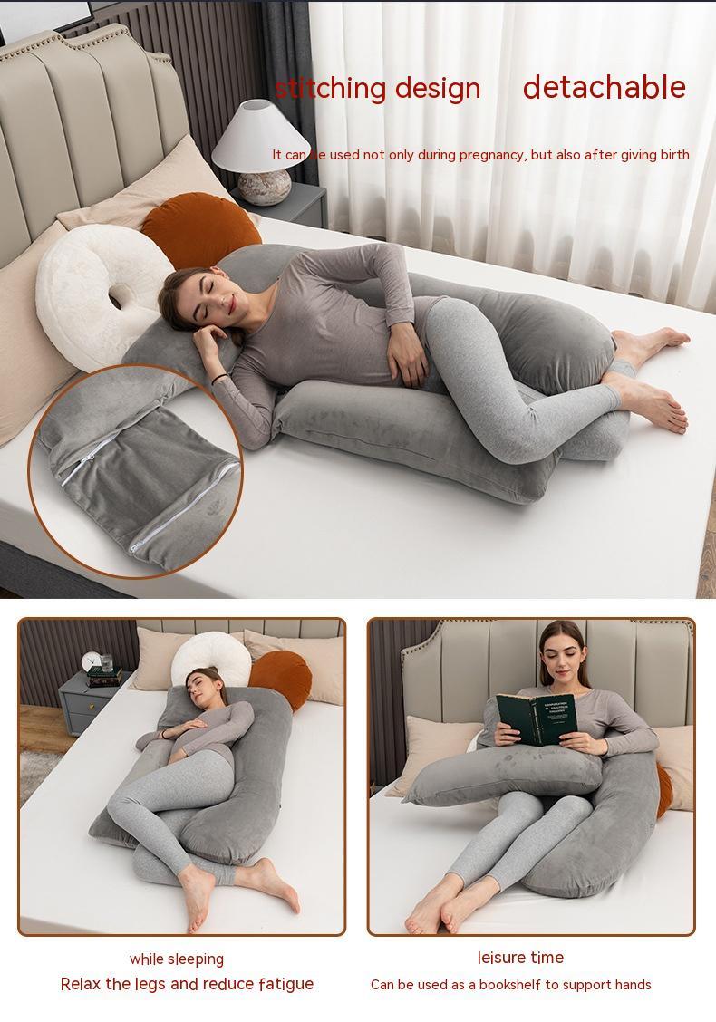 KTX-800211 Detachable Multifunctional Pregnancy Pillow for Belly and Lumbar Support - 147x77cm Crystal Velvet Gray