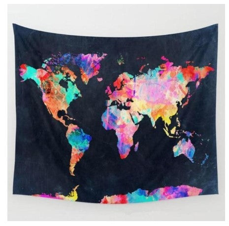 KTX-800595 Nordic Geometric World Map Tapestry for Room Decoration - Multiple Sizes Available