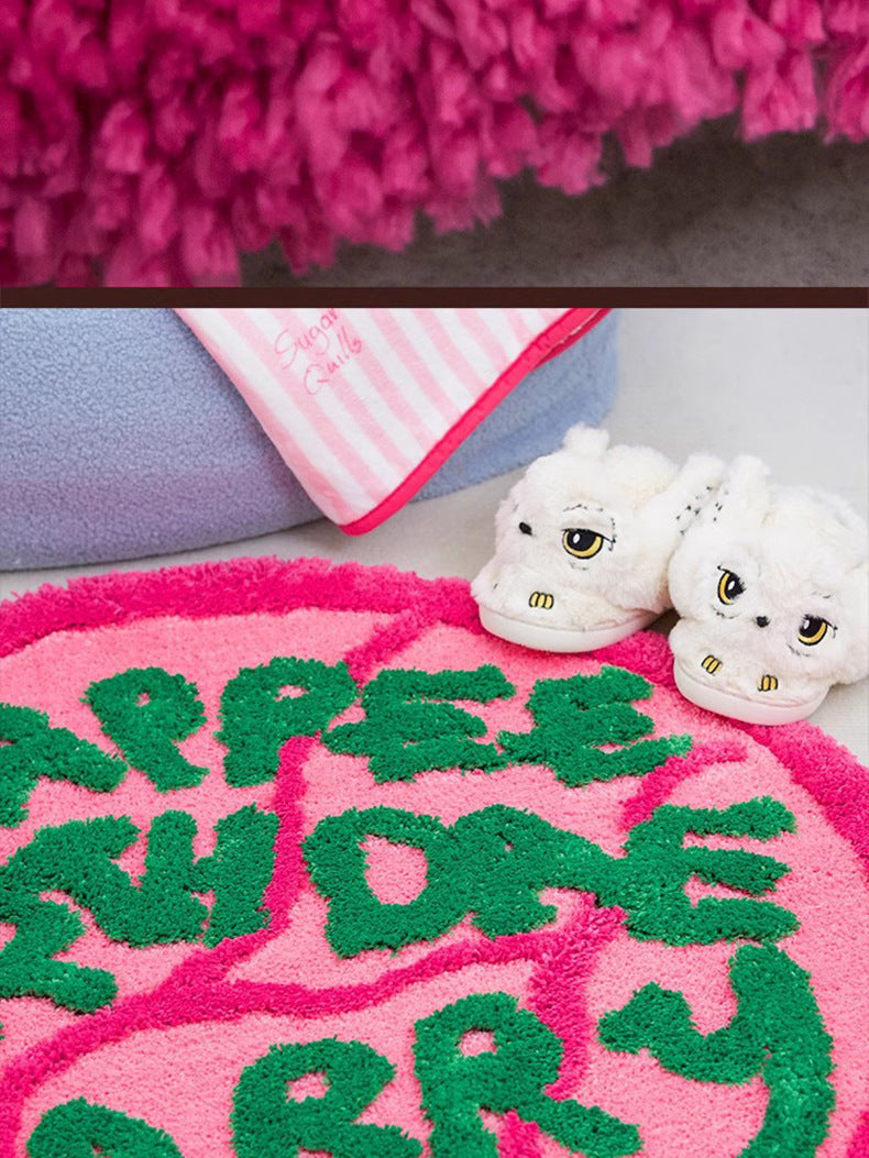 KTX-800787 Geometric Pattern Round Flocking Carpet in Haig Cake Color - 90x90cm Polyester Fiber Floor Mat