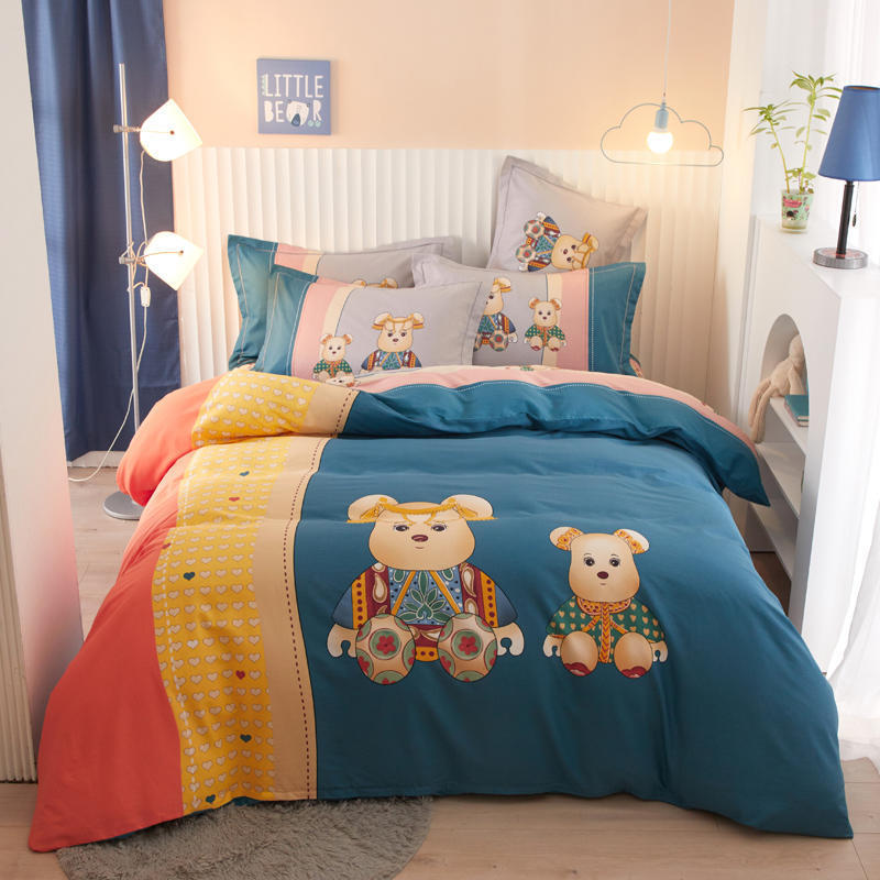 KTX-801043 Cartoon-Themed Cotton Bedding Set for Boys and Girls - Four-Piece Collection