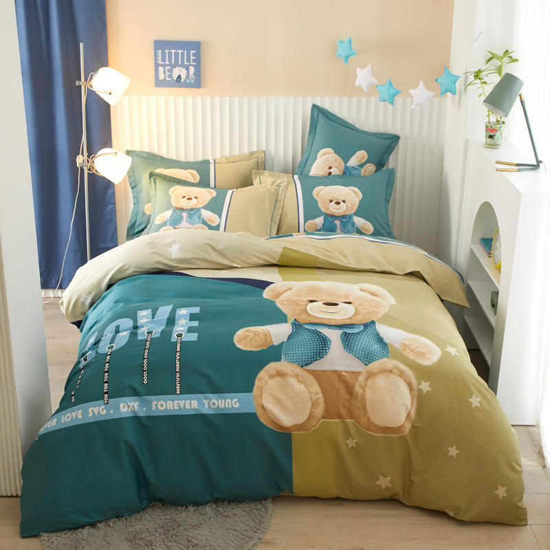 KTX-801043 Cartoon-Themed Cotton Bedding Set for Boys and Girls - Four-Piece Collection