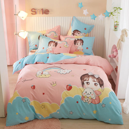 KTX-801043 Cartoon-Themed Cotton Bedding Set for Boys and Girls - Four-Piece Collection