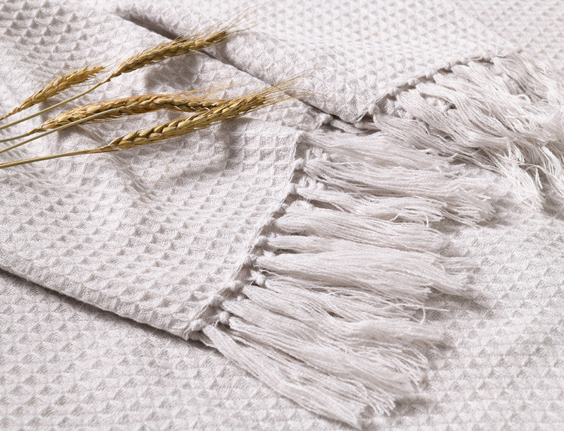 KTX-801363 Cozy Acrylic Plain Knitted Wool Blanket with Tassels - 130cm x 160cm