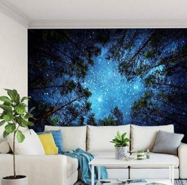 KTX-804115 Forest Starry Tapestry Wall Hanging - 100% Polyester, Multiple Sizes Available