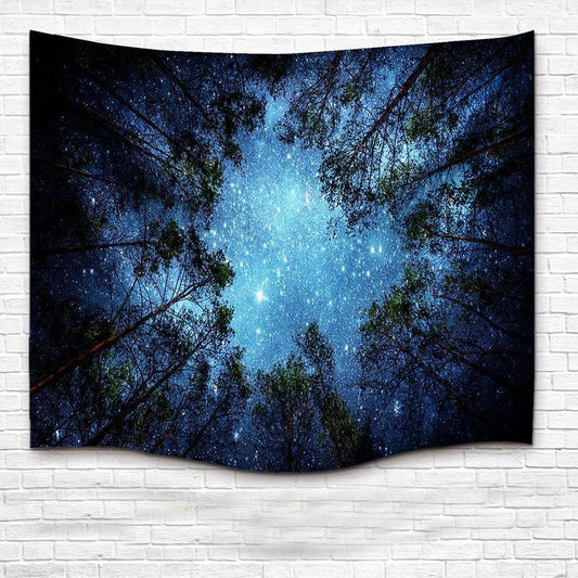 KTX-804115 Forest Starry Tapestry Wall Hanging - 100% Polyester, Multiple Sizes Available