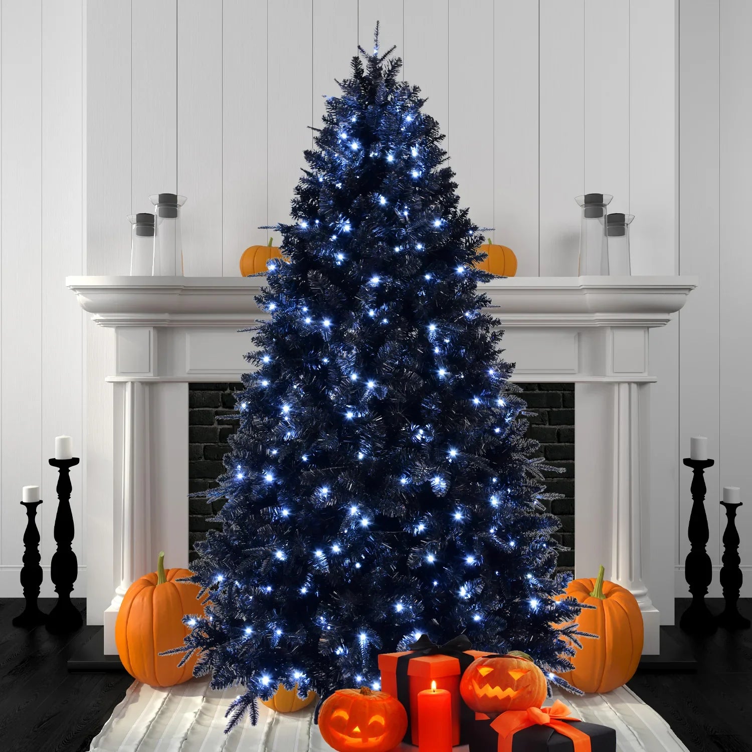 KTX-804947 7.5ft Blue Artificial Christmas Tree with LED Lamp for Indoor/Outdoor Use