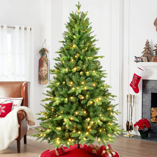 KTX-806099 7ft LED Warm White Green Pine Christmas Tree with Easy Installation for Indoor/Outdoor Use