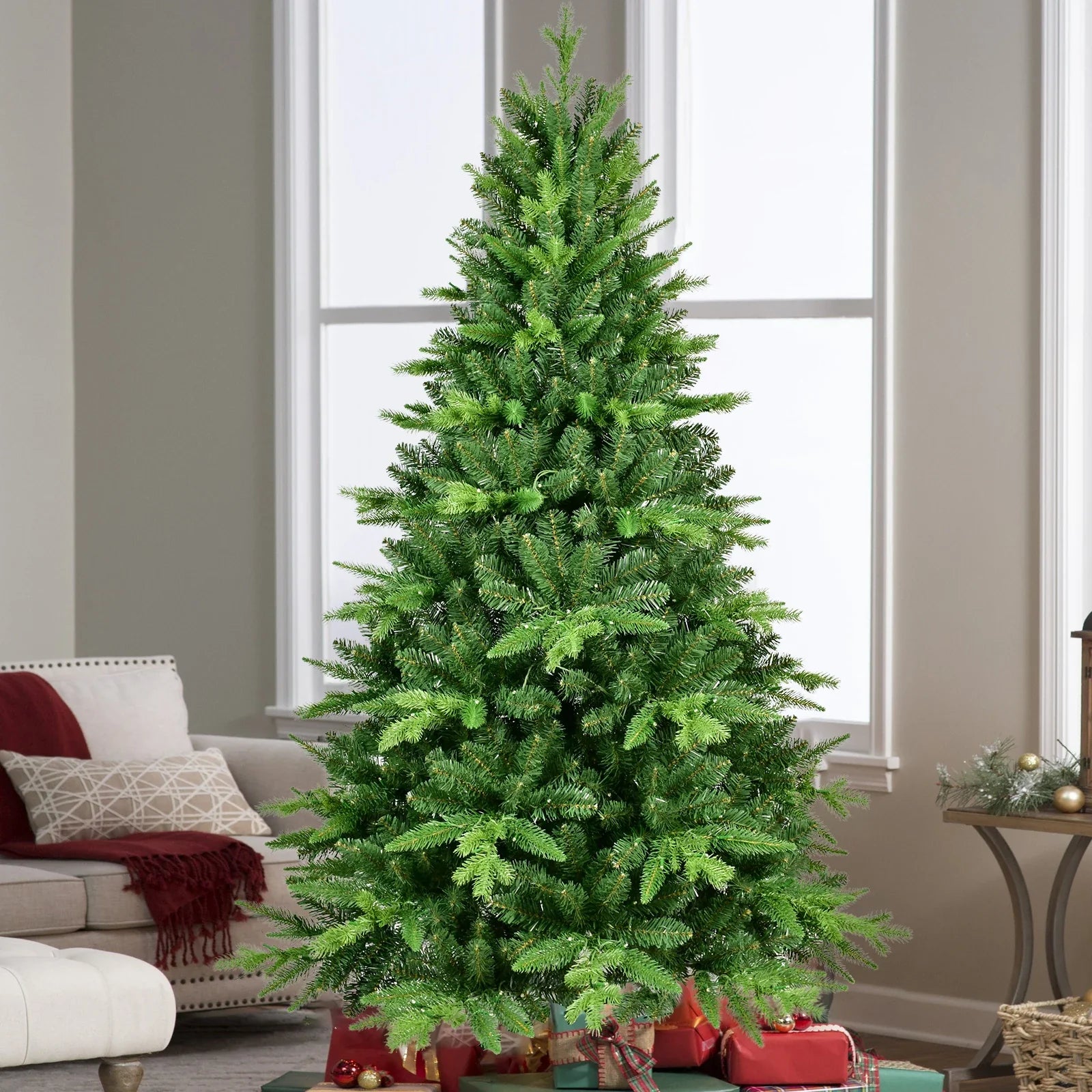 KTX-806099 7ft LED Warm White Green Pine Christmas Tree with Easy Installation for Indoor/Outdoor Use