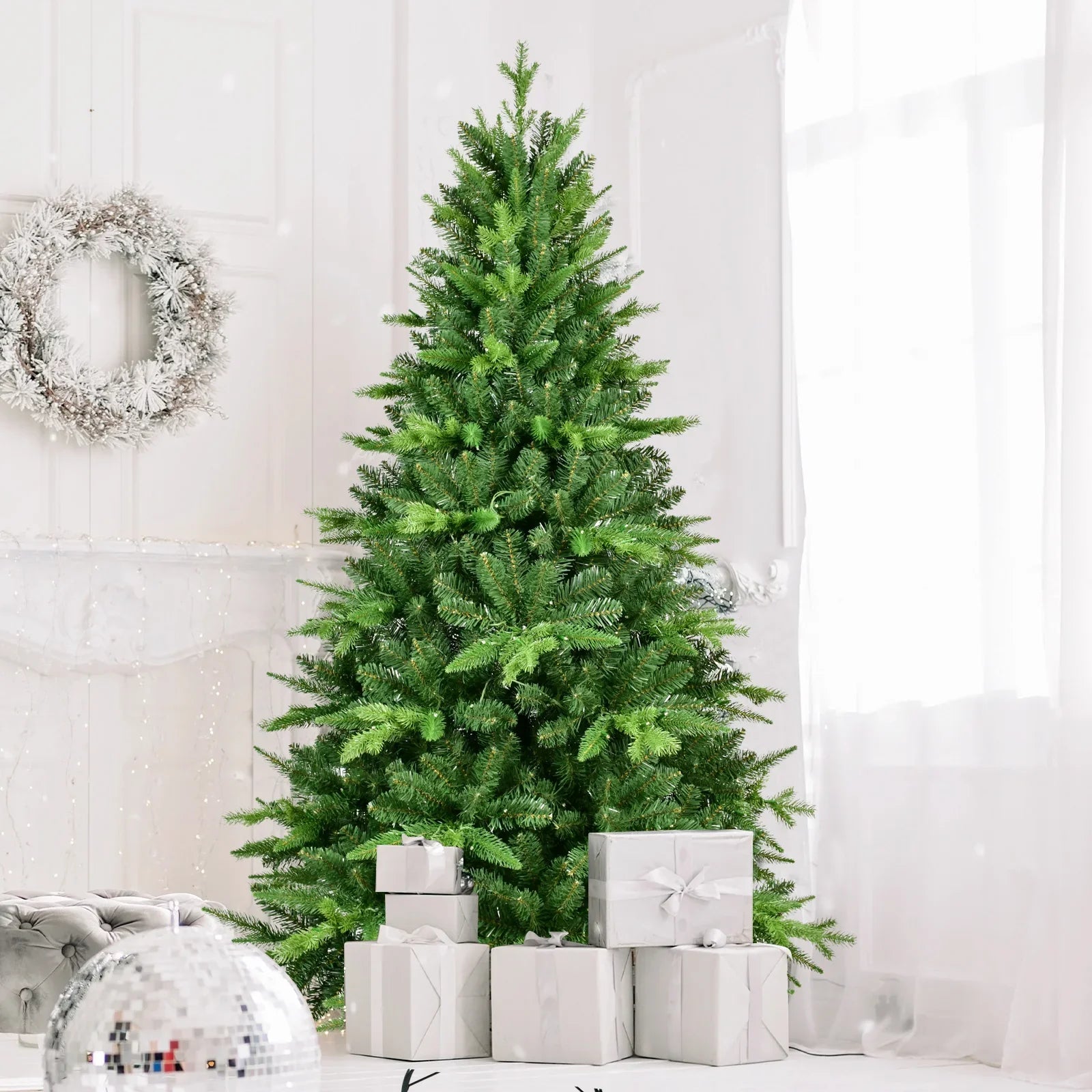 KTX-806099 7ft LED Warm White Green Pine Christmas Tree with Easy Installation for Indoor/Outdoor Use
