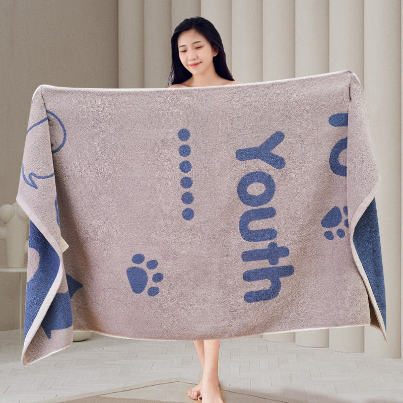 KTX-807059 Large Cotton Bath Towel Collection with Dog and Cat Designs, Absorbent and Soft, Multiple Colors Available