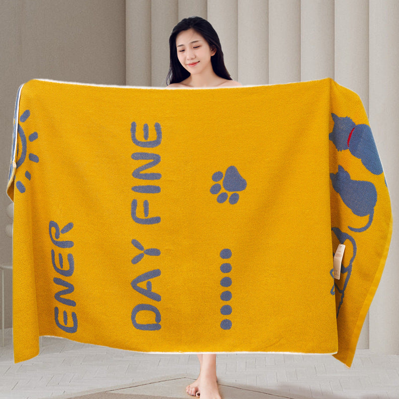 KTX-807059 Large Cotton Bath Towel Collection with Dog and Cat Designs, Absorbent and Soft, Multiple Colors Available