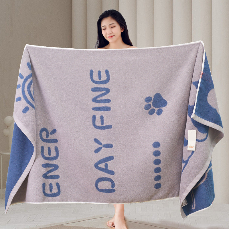 KTX-807059 Large Cotton Bath Towel Collection with Dog and Cat Designs, Absorbent and Soft, Multiple Colors Available