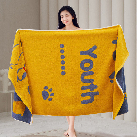 KTX-807059 Large Cotton Bath Towel Collection with Dog and Cat Designs, Absorbent and Soft, Multiple Colors Available