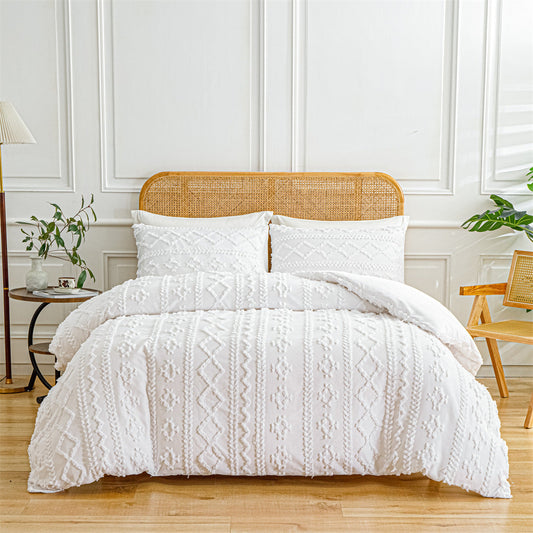 KTX-808595 Solid Color Tufted Quilt Set with Pillowcases - Multiple Sizes Available