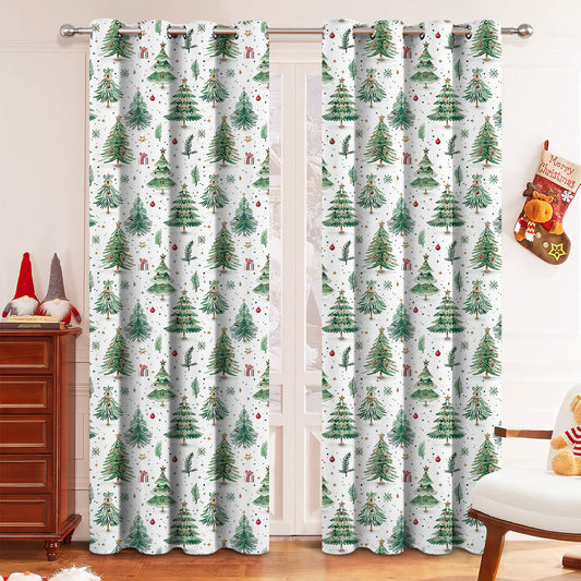 KTX-809491 Christmas Forest Scene Shading Curtain | Modern Polyester Decoration in Various Sizes