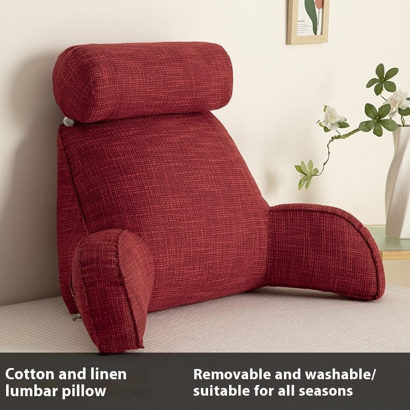 KTX-809747 Cotton and Linen Feeling Bedside Waist Cushion with Round Pillow, Multiple Colors Available