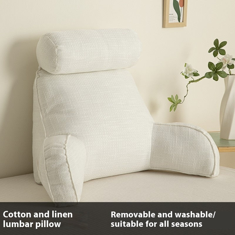 KTX-809747 Cotton and Linen Feeling Bedside Waist Cushion with Round Pillow, Multiple Colors Available