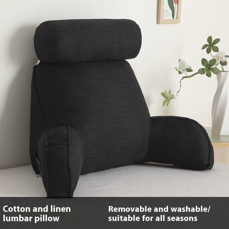 KTX-809747 Cotton and Linen Feeling Bedside Waist Cushion with Round Pillow, Multiple Colors Available