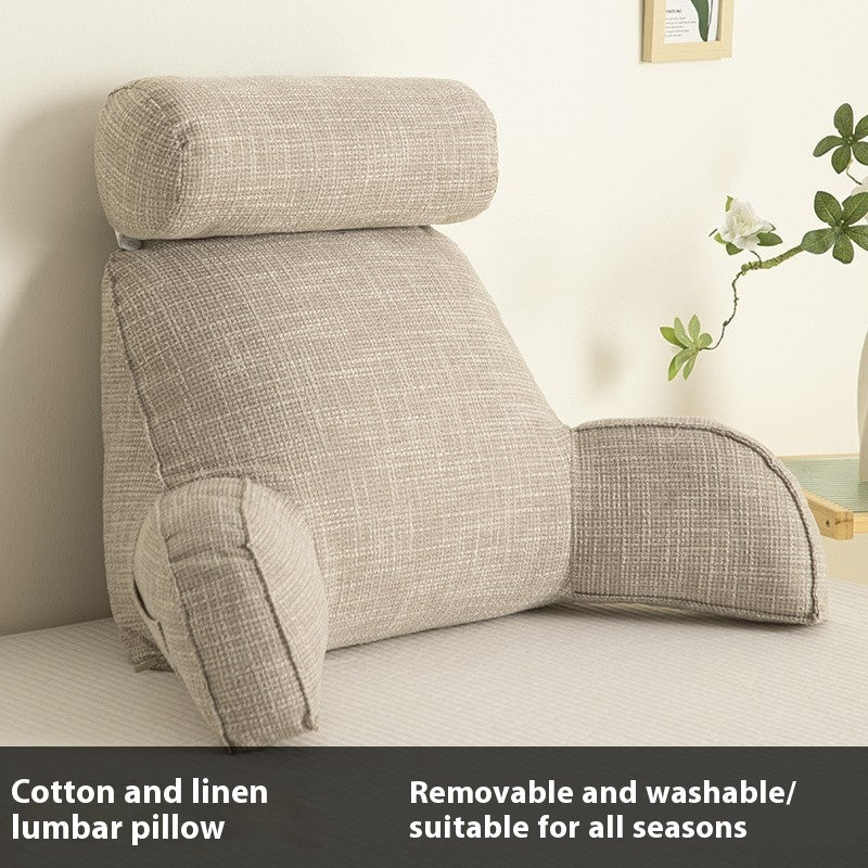 KTX-809747 Cotton and Linen Feeling Bedside Waist Cushion with Round Pillow, Multiple Colors Available